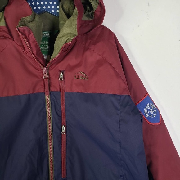 LL Bean Kids Fleece Lined 3 in 1 Jacket Boys L 14-16 Maroon Navy Parka Winter‎ - Picture 2 of 13